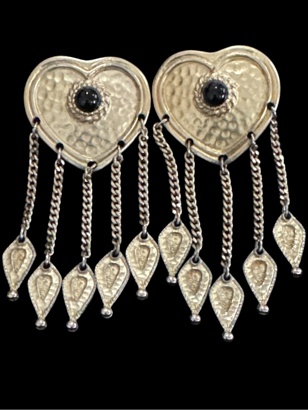Vintage Gold Heart Dangle Statement Earrings